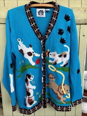 Storybook Knits Playful Puppy knit cardigan sweater